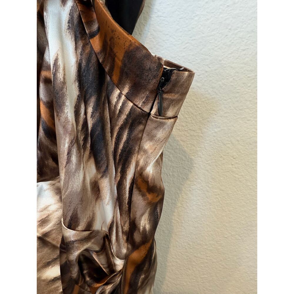 NWT Maggy London Brown Tan Cream Asymmetrical Neckline Cocktail Dress 14 - Picture 4 of 8